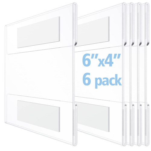 OFFICE MAJOR Acrylic Sign Holder 6x4 - Wall Mount Sign Holder with 3M Tape Adhesive, Office Door Sign, Plastic Frame Wall Sign Holder, Clear Wall Mount Frame (Box of 6)