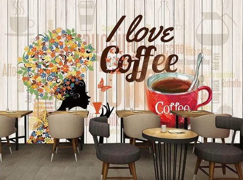 Custom Size Wall Murals?Woodplane Retro Coffee?Removable Peel and Stick Self-Adhesive Wall Murals Large Photo Wallpaper
