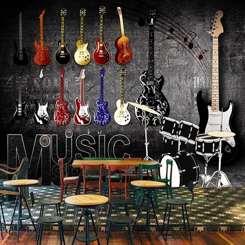 Custom Size Wall Murals?Retro Rock Music Guitar?Removable Peel and Stick Self-Adhesive Wall Murals Large Photo Wallpaper