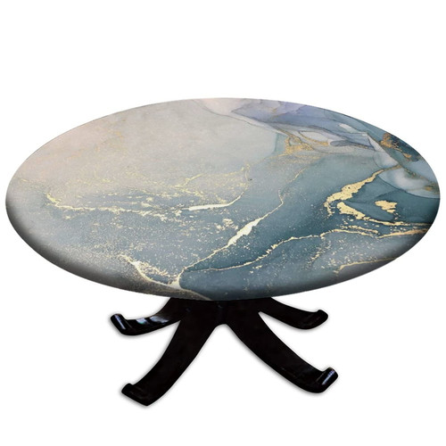 Atury Marble Round Fitted Polyester Tablecloth, Grey Gold Marble Elastic Edge Home Decor Table Cover, Dust Proof Washable Fabric Table Cover, for Family Picnic Party Table Cloth, Fit for 28" Table