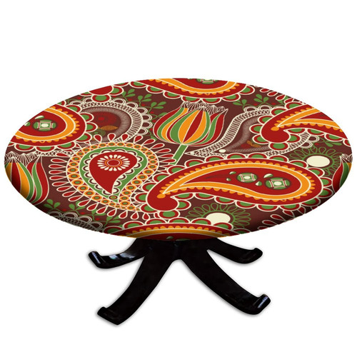 Atury Boho Fitted Polyester Tablecloth Round, Art Tulips Flower Elastic Edge Home Decor Tablecloths, Erasable Washable Fabric Table Clothes, for Family Festival Party Table Cloth, Fit for 28" Table