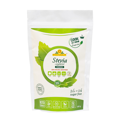 Mix of Pure Stevia Powder and Erythritol Sweetener Powder Sugar Substitutes 10.6 Ounce (300 g) - All Purpose Sugar Free Sweetener - Zero Calorie Organic Artificial Sweeteners