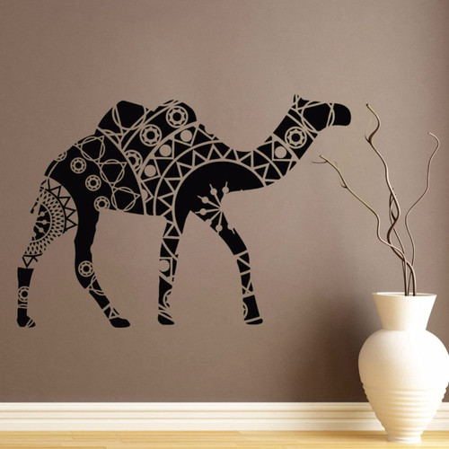 FGJFGGFR Art Wall Decal Camel Animal Wall Decor Poster Vinyl Detachable Mural Tribal Animal Sticker,Black,100X142CM