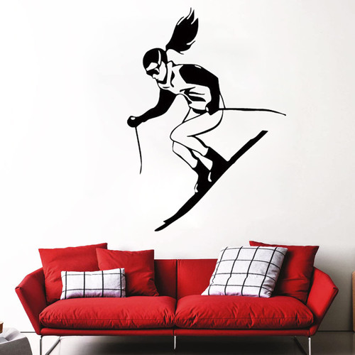 BOEERLCNL Removable Vinyl Wall Sticker Girls Ski Winter Sports Decorative Decal Art Wall Sticker Decorative Removable,Black,80X112CM