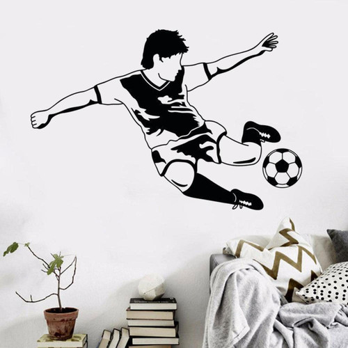 BOEERLCNL Football Player Wall Sticker Boys Room Vinyl Sports Mural Home Wall Sticker Removable Sticker,Black,80X120CM