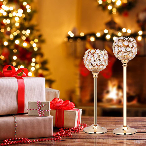 2PCS Gold Crystal Candle Holders, Holiday Decoration Crystal Candle Holder Set, Gold Tealight Candlestick Holder Table Centerpieces for Dining Table, Fireplace Candelabra, Housewarming 2PCS Gold Crystal Candle Holders, Holiday Decoration Crystal Candle Holder Set, Gold Tealight Candlestick Holder Table Centerpieces for Dining Table, Fireplace Candelabra, Housewarming