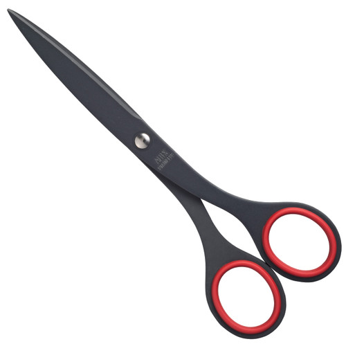 ALLEX Black Office Scissors for Desk, Medium 6.5" All Purpose Non Stick Scissors, Made in JAPAN, All Metal Sharp Japanese Stainless Steel Blade with Non-Slip Soft Ring, Black Red