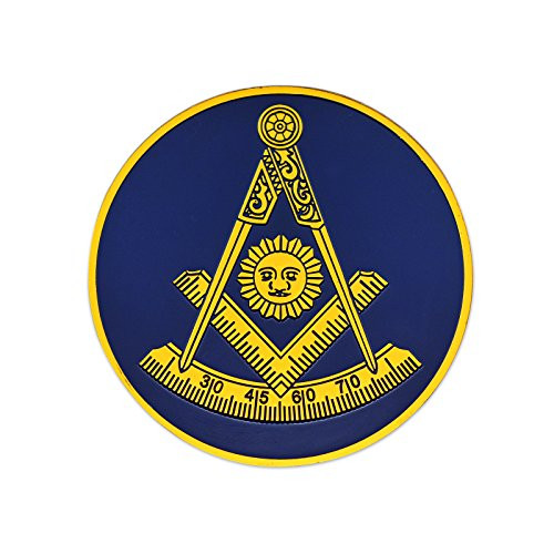 Past Master with Square & Protractor Masonic Round Blue Auto Emblem - 3" Diameter