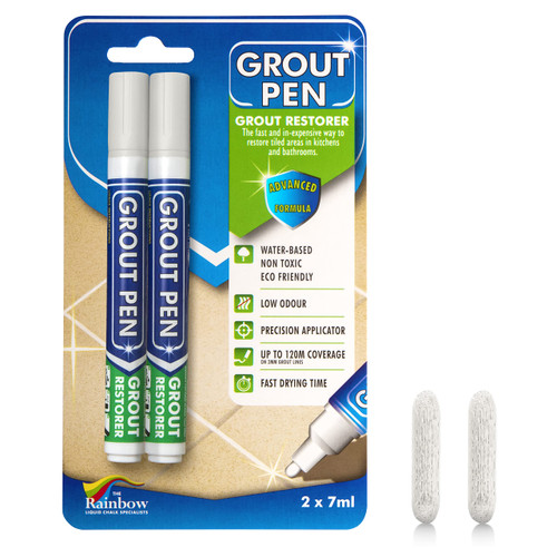 Grout Pen Tile Paint Marker: Waterproof Grout Paint, Tile Grout Colorant and Sealer Pen - Narrow 5mm, 2 Pack with Extra Tips (7mL) - Winter Grey