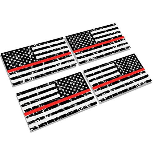 Creatrill Reflective Distressed Thin Red Line Decal Matte Black 2 Pairs 3x5 in. American USA Flag Decal Stickers for Cars, Trucks, Hard Hat, in Support of Firefighters and EMTs Creatrill Reflective Distressed Thin Red Line Decal Matte Black 2 Pairs 3x5 in. American USA Flag Decal Stickers for Cars, Trucks, Hard Hat, in Support of Firefighters and EMTs