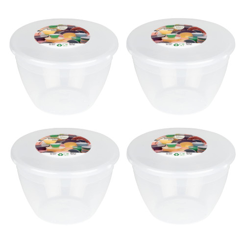 1 Pint Dessert Bowl and Lid Pack of 4 Plastic Pudding Basins 570ml (1pt) Medium Size Food Safe Steaming Bowls Clear
