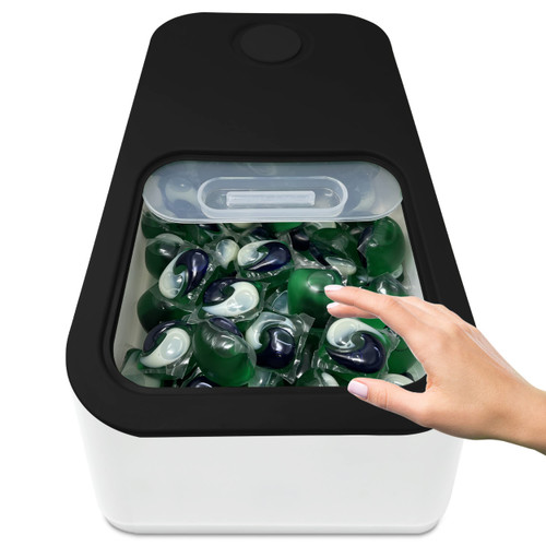 Skywin Laundry Pod Container with Sliding Lid | Stylish Laundry Pod Storage Container for Laundry Room Container Organization great as Laundry Detergent Container, Dishwasher Pod Laundry Container (Black) Skywin Laundry Pod Container with Sliding Lid | Stylish Laundry Pod Storage Container for Laundry Room Container Organization great as Laundry Detergent Container, Dishwasher Pod Laundry Container (Black)
