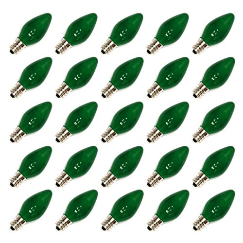 **25Pack** 7 Watt C7 Ceramic Green Incandescent Light Bulb, Candelabra Base **25Pack** 7 Watt C7 Ceramic Green Incandescent Light Bulb, Candelabra Base