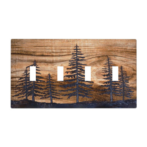 Pine Tree Rustic Farmhouse Wood Print 4 Gang Quad Toggle Light Switch Plate Cover And Outlet Covers Decorative Wall Plates for Kitchen Bedroom (Plastic) Pine Tree Rustic Farmhouse Wood Print 4 Gang Quad Toggle Light Switch Plate Cover And Outlet Covers Decorative Wall Plates for Kitchen Bedroom (Plastic)