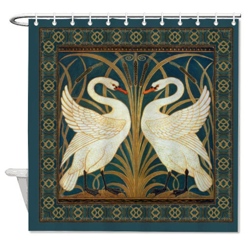 VinMea Bathroom Decor Walter Crane Swan, Rush and Iris Art Nouveau Waterproof Fabric Bath Curtain with Hooks,Bathroom Shower Curtain 72" X 72"