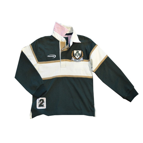 Traditional Craft Ltd. Lansdowne Bottle Green and Natural Ireland Shamrock Long Sleeve Kids Rugby Shirt (3-4 Years)