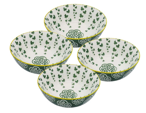 Royal Tara Irish Celtic Ceramic Bowls Pack of 4 with Trellis Shamrock Design - Cereal Soup Deep Bowls for Kitchen 5.5Inch(14 cm) Royal Tara Irish Celtic Ceramic Bowls Pack of 4 with Trellis Shamrock Design - Cereal Soup Deep Bowls for Kitchen 5.5Inch(14 cm)
