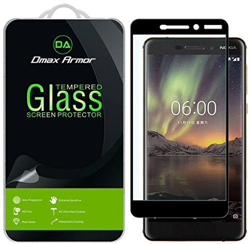 [2-Pack] Dmax Armor for Nokia 6.1 (Nokia 6 2018) Tempered Glass Screen Protector, (Full Screen Coverage) With Lifetime Replacement Warranty (Black)