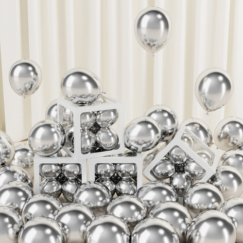 FOTIOMRG 120pcs 5 inch Metallic Silver Balloons, Small Chrome Silver Latex Party Balloons Helium Quality for Birthday Graduation Baby Shower Disco Wedding Party Decorations (with Silver Ribbon)