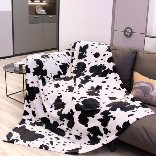 Cow Print Blanket Twin Size - 300GSM Lightweight Plush Blankets and Throws Blanket Fuzzy Cozy Soft Fleece Cow Print Blankets for Couch, Sofa, Bed, Travel, Camping, (60x80 in)