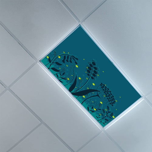 Lorougei Fluorescent Light Covers for Classroom Office-Firefly Pattern-Fluorescent Light Covers for Classroom Office-Office & Classroom Decorations,Dark Teal Yellow