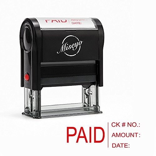 Miseyo Paid Stamp Self Inking with Date, Check Number, Amount - Red Ink Miseyo Paid Stamp Self Inking with Date, Check Number, Amount - Red Ink