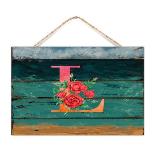 Red Monogram Initial Letter L Established Wood Sign Wall Art Motto Decor Hanging Greenery Shrub' Plants Signs Positive Wooden Sign for Table Shelf Entryway 12x8in
