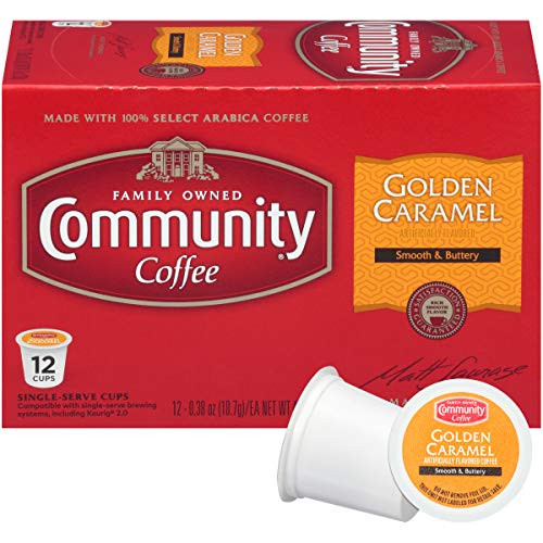 Community Coffee Golden Caramel Flavored Medium Roast Single Serve 12 Ct Box, Compatible with Keurig 2.0 K Cup Brewers, Medium Full Body Rich Creamy Taste, 100% Arabica Coffee Beans Community Coffee Golden Caramel Flavored Medium Roast Single Serve 12 Ct Box, Compatible with Keurig 2.0 K Cup Brewers, Medium Full Body Rich Creamy Taste, 100% Arabica Coffee Beans