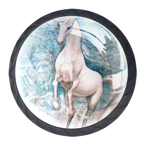 Animal Horse Painting Pack of 4 Drawer Knob Pull Handle Cabinet Knobs Crystal Glass Cupboard Knobs with Screws
