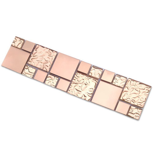 Hominter Sample Tile 3x12 InchesGlass Metal Mosaic Rose Gold Shiny Backsplash Tile Mirrored Stainless Steel Kitchen and Bathroom Wall Tiles HD-280