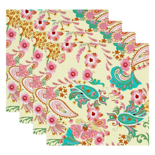 Square Placemats Set, Dining Table Placemat, Washable Place Mats, Cashew Flower Paisley Floral Vintage Square Placemats Set, Dining Table Placemat, Washable Place Mats, Cashew Flower Paisley Floral Vintage