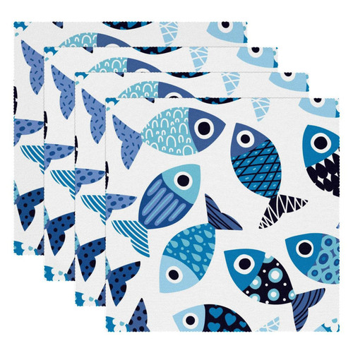Square Placemats Set, Dining Table Placemat, Washable Place Mats, Cartoon Blue Fish Square Placemats Set, Dining Table Placemat, Washable Place Mats, Cartoon Blue Fish