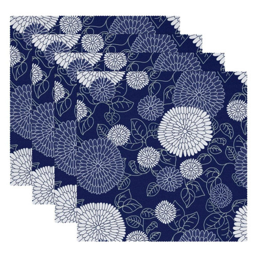 Square Placemats Set, Dining Table Placemat, Washable Place Mats, Floral Navy Blue Retro Dahuahua Square Placemats Set, Dining Table Placemat, Washable Place Mats, Floral Navy Blue Retro Dahuahua
