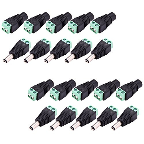 WildHD 10 Pairs 12V Male+Female 2.1x5.5MM DC Power Connector and Barrel Jack Adapter for CCTV Security Camera (DC Power Connector)