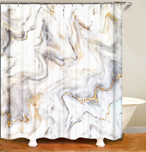 Nljihkure Marble Shower Curtain Grey Gold White Texture Marble Abstract Modern Bathtub Shower Curtain for Bathroom Decor, Waterproof Washable Fabric Shower Curtain with 12Hooks, 70X70 Inch