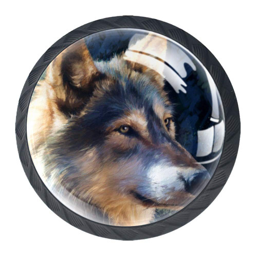 Wolf Head Painting Crystal Glass Cupboard Knobs Drawer Knob Pull Handle Cabinet Handle Knobs