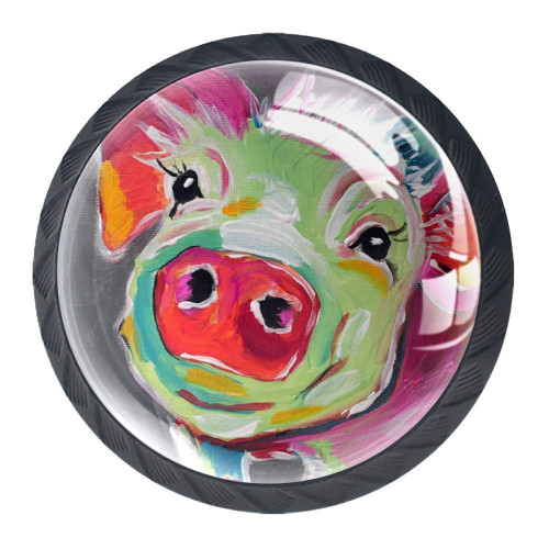 Pig Painting Pack of 4 Drawer Knob Pull Handle Cabinet Knobs Crystal Glass Cupboard Knobs with Screws