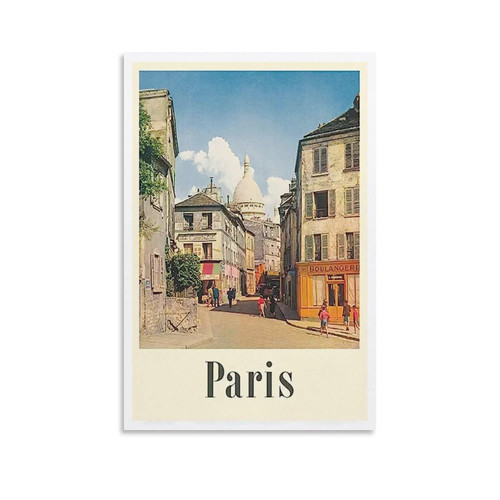 MLXFCGA Paris Street Vintage Travel Poster Canvas Art Living Room Bedroom Office Home Decor Canvas Wall Art Prints for Wall Decor Room Decor Bedroom Decor Gifts 08x12inch(20x30cm) Unframe-Style