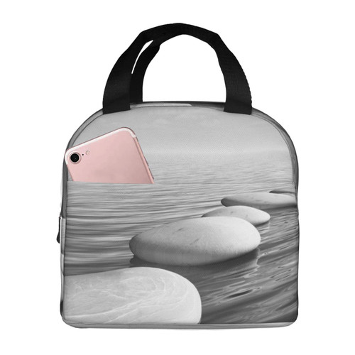 Grey Zen Stones Picture Printed Lunch Bag For Women Reusable Insulated Lunch Tote Bag Lunch Box Lunch Cooler Tote Box