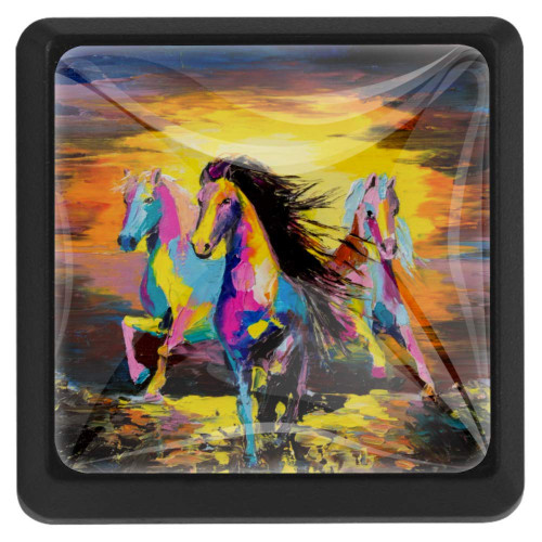 Horses Running Oil Painting Drawer Pulls Knobs Cabinet Handles 3 Pack Kitchen Cabinet Pulls Cabinet Knobs