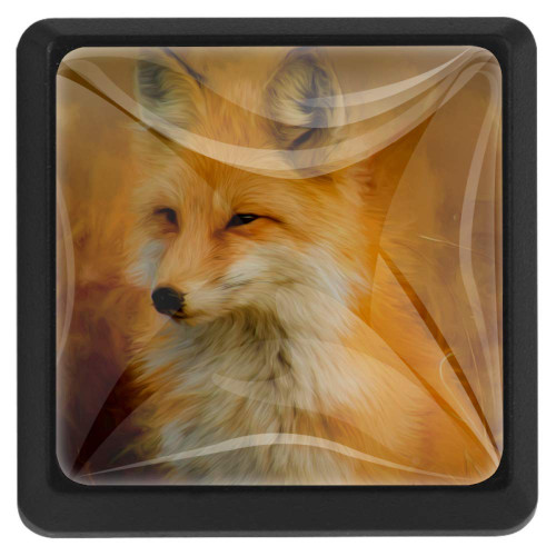 Fox Painting Pack of 3 Drawer Knob Pull Handle Cabinet Knobs Crystal Glass Cupboard Knobs with Screws
