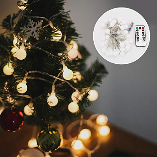Lhome String Lights 50 LED 16.4ft Warm White LED Globe Fairy Lights 8 Modes with Remote Control for Homes, Halloween, Christmas, Wedding Party, Bedroom, Room Wall Decoration (Globe String Light)