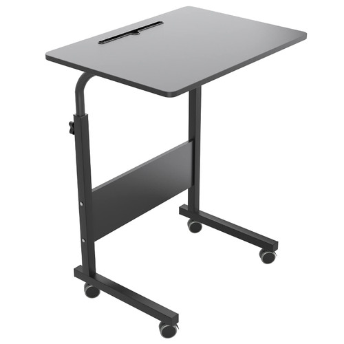Rolling Laptop Desk Stand Up Desk Adjustable Mobile Laptop Desk, DlandHome 23.6 Inches Medium Size Side Table, Movable w/Tablet Slot & Wheels, Portable Stand for Bed Sofa Black