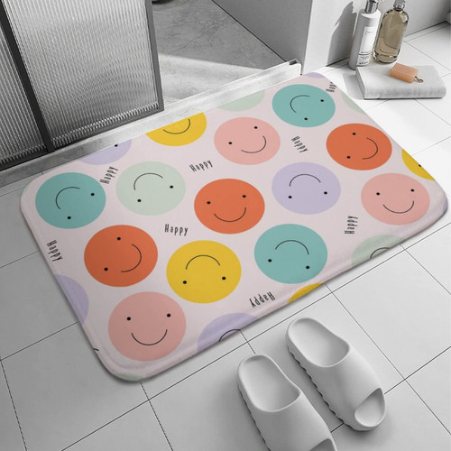 Happy Smiley Face Bathroom Rug Mat, Extra Soft and Absorbent Microfiber Bath Rugs, Non-Slip Plush Bath Carpet, Bath Mats for Bathroom Floor, Tub and Shower 16x24 Inches