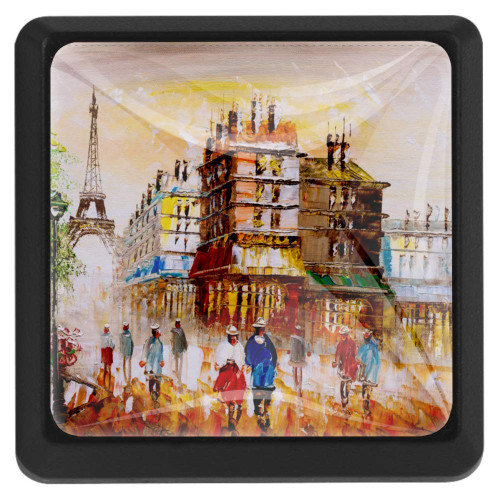 Street View of Paris Oil Painting 3 Pack Crystal Glass Cabinet Knob Drawer Pull Handle for Kitchen, Cupboard, Dresser, Wardrobe