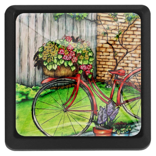 Red Bicycle Floral Yard Painting Crystal Glass Cupboard Knobs Drawer Knob Pull Handle Cabinet Handle Knobs