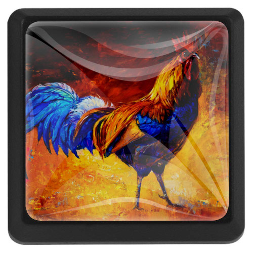 Rooster Painting Drawer Pulls Knobs Cabinet Handles 3 Pack Kitchen Cabinet Pulls Cabinet Knobs