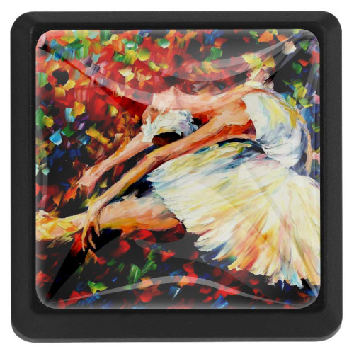 Ballet Dancer Painting Drawer Knobs Pull Handles Crystal Glass Cabinet Drawer Pulls for Home Kitchen Cupboard