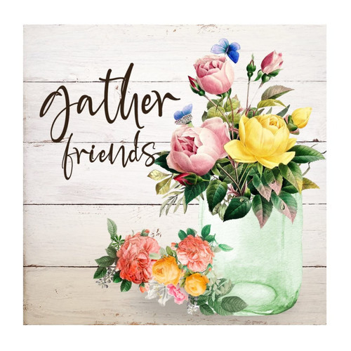 Gather Friends Watercolor Floral in Mason Jar Wall Art Murals Motivational Abstract Flower Picture Painting Wall Decal Vinyl Wall Art Murals Quotes for Living Room Bathroom Wall Art