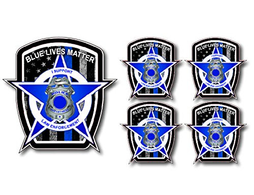 5 pack of Thin Blue Line Police Officer BLM American Flag vinyl decal sticker Car Truck
